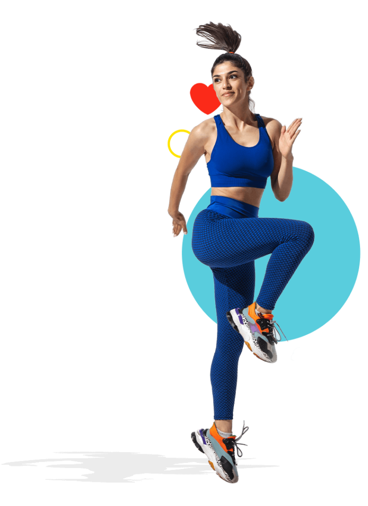 A Woman in blue workout clothes doing streching exercise