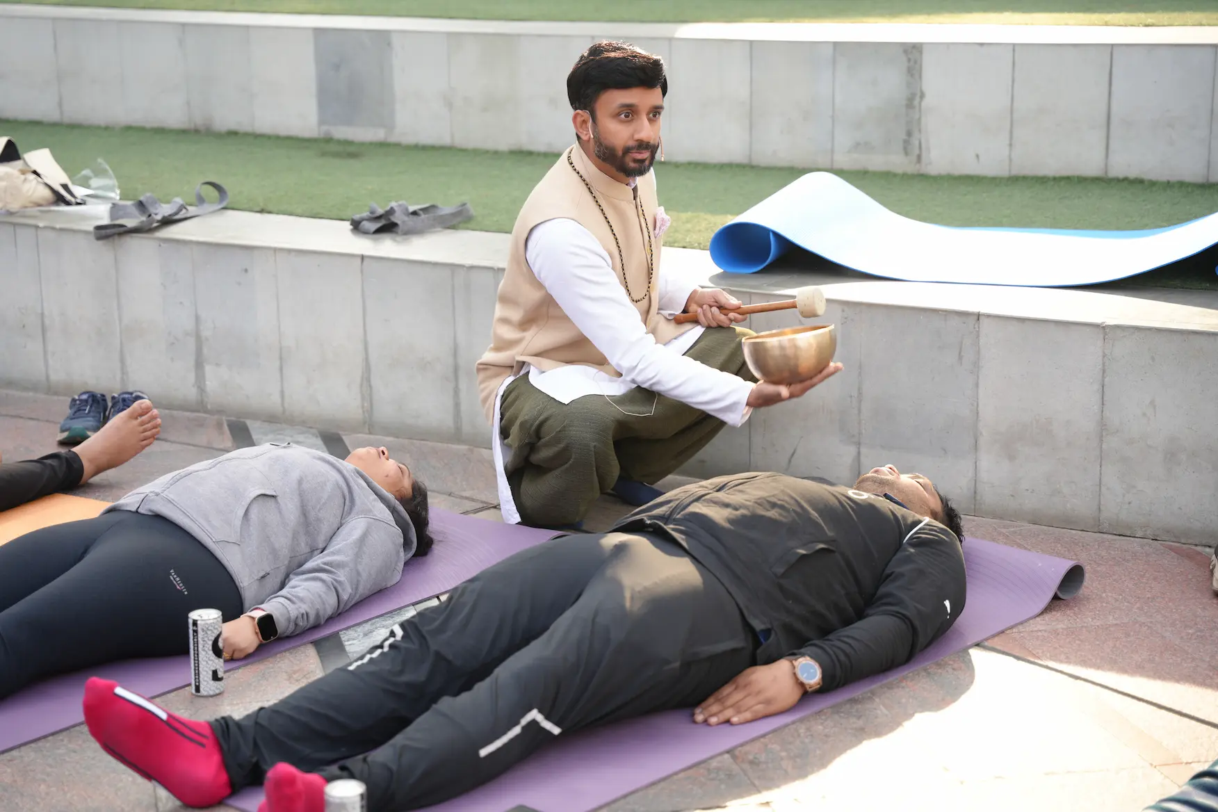 sound healing session at findyourfit gurugram wellness carnival